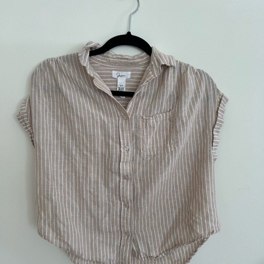 Japna - Striped Linen Blend Button-Up Blouse